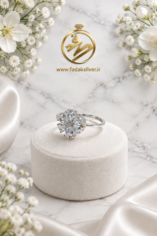 انگشتر جواهری نقره زنانه تک گل